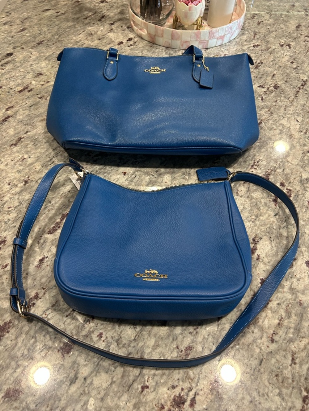 Coach Blue Pebbled Leather Matching Set - Tote & Shoulder Bag